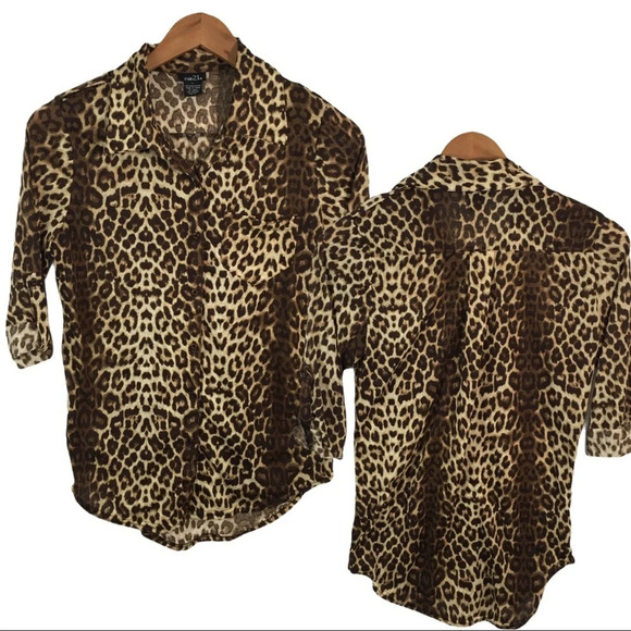 WS770 Women’s Rue21 Cheetah Leopard Print Button Shirt L - Picture 1 of 7